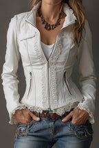Women’s Lace Trim Zip-Up Fitted Jacket