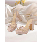 Sun Gurg Womens Size 8.5 Tan Open Toe 4.5" Block Heel Ankle Strap Sandal Shoes
