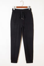 Black Exposed Seam Detail Skinny Drawstring Jogger Pants
