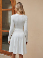 Women's Wrap A-Line Knit Dress Long Sleeve