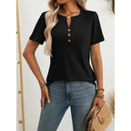 Women’s Notch V‑Neck Short‑Sleeve Tunic Top