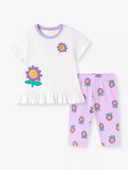 Children's Floral Print Ruffle Hem Tee & Capri Leggings Set