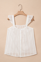 White Lace Crochet Ruffled Buttoned Loose Fit Tank Top