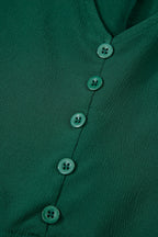 Blackish Green Solid Long Sleeve Button V Neck Tiered Maxi Dress