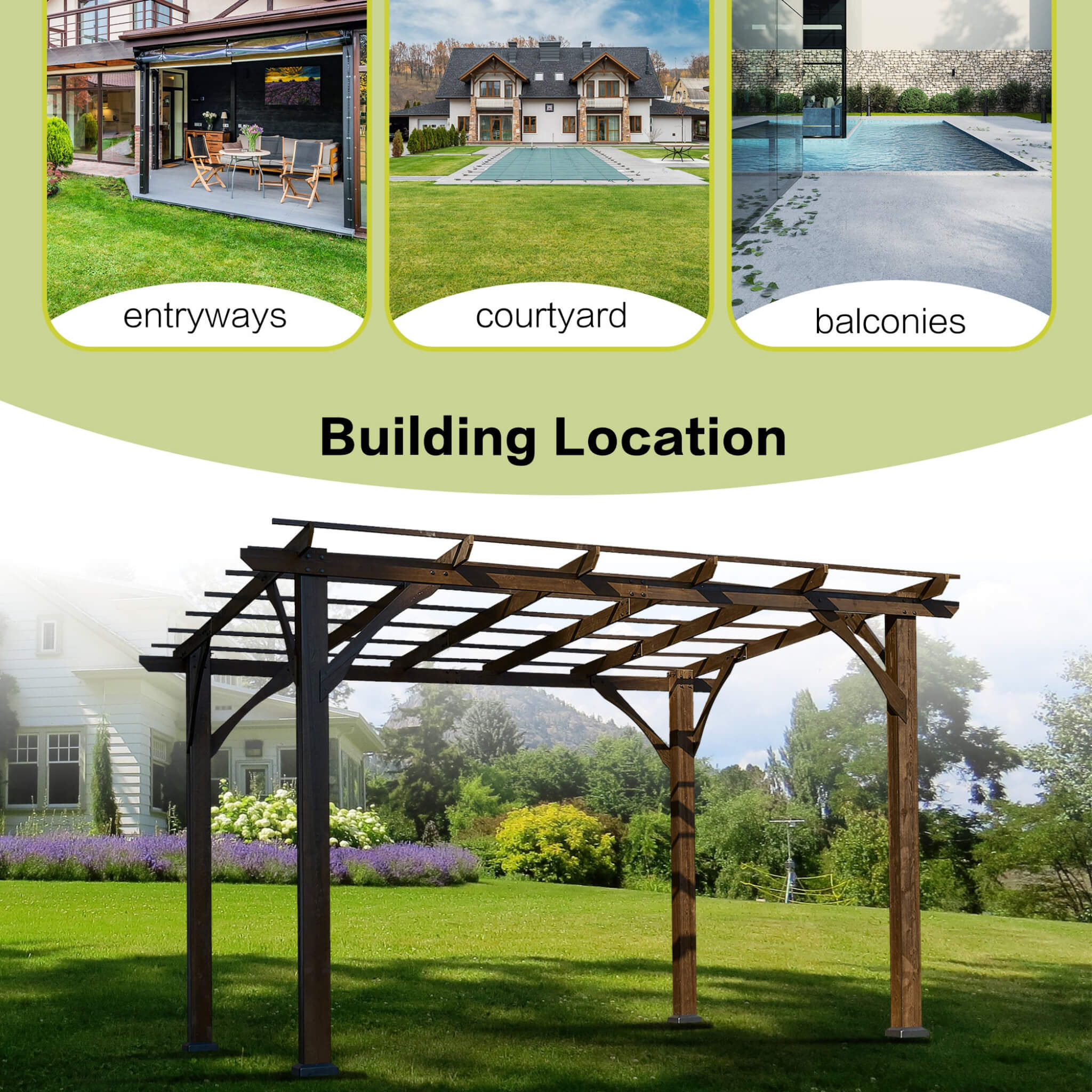 [10X12FT] Alora Premium Outdoor Brown Cedar Wood Pergola For Spacious Patios (SAK45639)