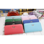 Elegant PU Leather Pink Bowknot Women Long Wallet Fashion Color Purse Phone Card Holder Women Trendy Large Capacity Long Purse