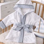 ENY | Boys Personalised White & Blue Striped Bathrobe