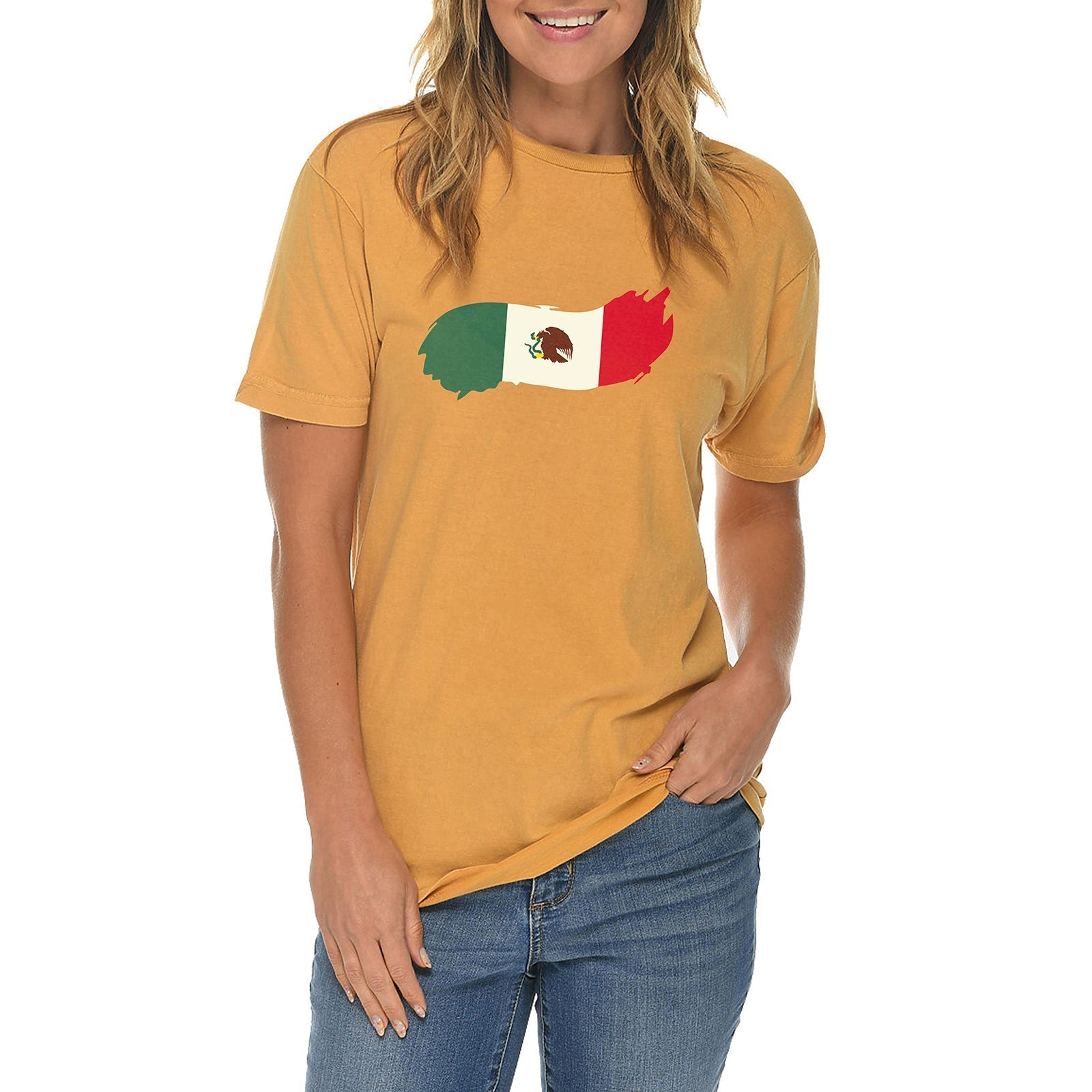 Brushed Mexican Flag Graphic Design Vintage Crewneck Tee