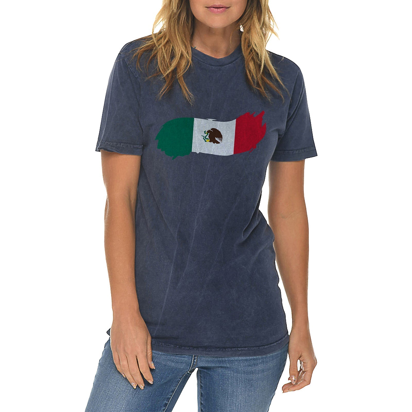 Brushed Mexican Flag Graphic Design Vintage Crewneck Tee