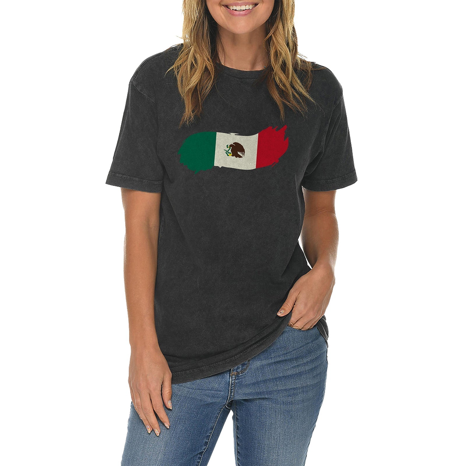Brushed Mexican Flag Graphic Design Vintage Crewneck Tee