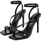 Elisabet Tang Womens Size 8 Black 4.25" Heels Open Square Toe Ankle Strap Shoes