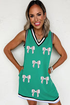 Mint Green Contrast Striped Detail Glitter Baseball Patched V Neck Tank Dress