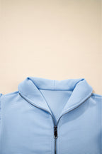Beau Blue Textured Ruffled Sleeve Zipped Top and Wide Leg Pants Set