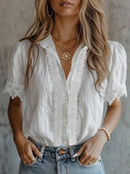 Women’s Lace Puff Sleeve Loose Fit Top