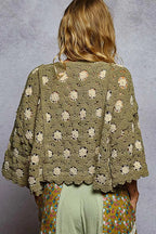 POL Contrast Crochet Cropped Knit Top