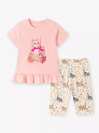 Children's Cat Ruffled Hem Tee and Shorts Set
