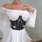 Mesh Spliced Chain Sexy Fishbone Steel Ring Waist Cincher
