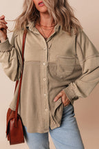 Goat Mineral Wash Textured Patchwork Loose Fit Shacket