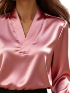 V-Neck Long Sleeve Satin Blouse