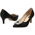 EriJunior Womens 8.5 Black 2.5" Heel Rhinestone Brooch Closed Pointed Toe Shoes