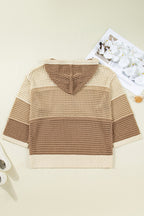 Parchment Colorblock Hollowed Knit Plus Size Hooded Jumper Sweater