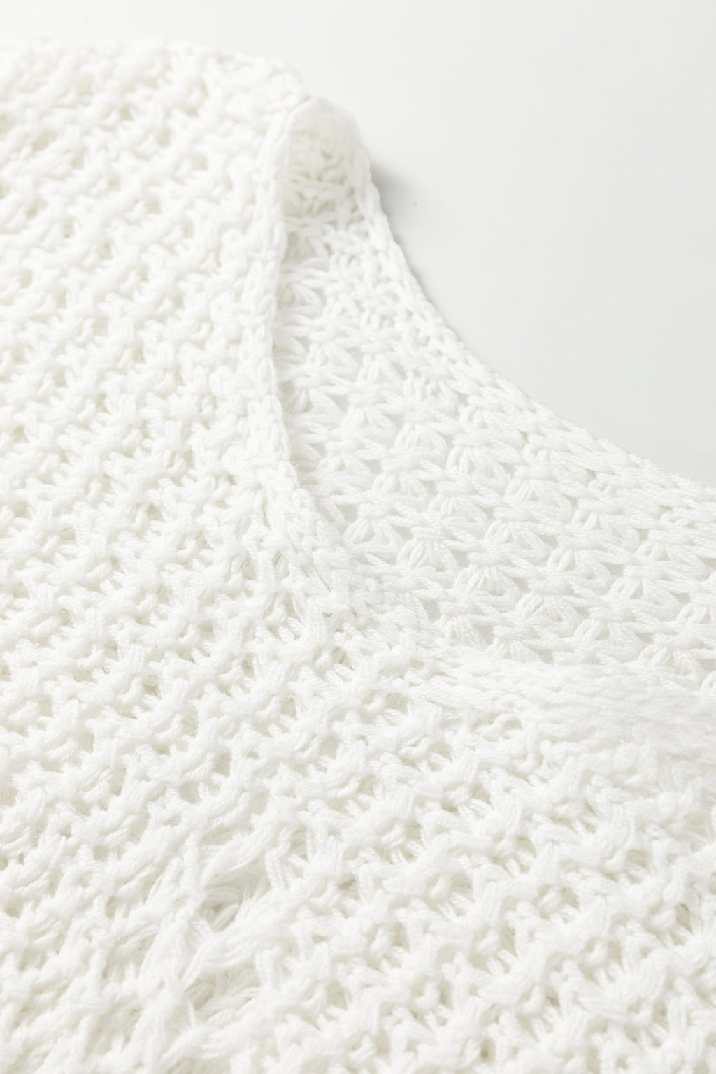 White Hollowed Detail Wide Sleeve Loose Pullover Sweater