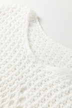 White Hollowed Detail Wide Sleeve Loose Pullover Sweater