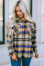 Green Geometric Plaid Print Pocketed Shacket