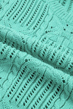 Mint Green Pointelle Knit Patterned Scalloped Trim Short Sleeve Sweater