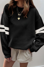 Sky Blue Varsity Striped Detail Drop Shoulder Oversized Sweatshirt