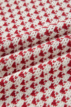 Red Contrast Color Pattern Lantern Sleeve Sweater