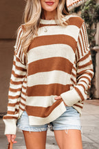 Black Stripe Drop Shoulder Sleeve Patchwork Baggy Sweater