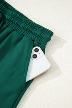 Evergreen Varsity Striped Sleeve Drop Shoulder Sweatshirt and Shorts Set