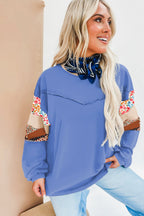 Khaki Exposed Seam Floral Mixed Patchwork Plus Size Top
