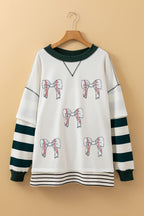 White Stripe Bowknot Patched Pattern Contrast Stitching Pullover Trendy Sweatshirt
