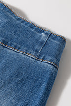 Sail Blue High Waist Button Fly Seamed Raw Hem Flare Jeans