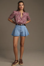 Dusk Blue Flared Denim Shorts