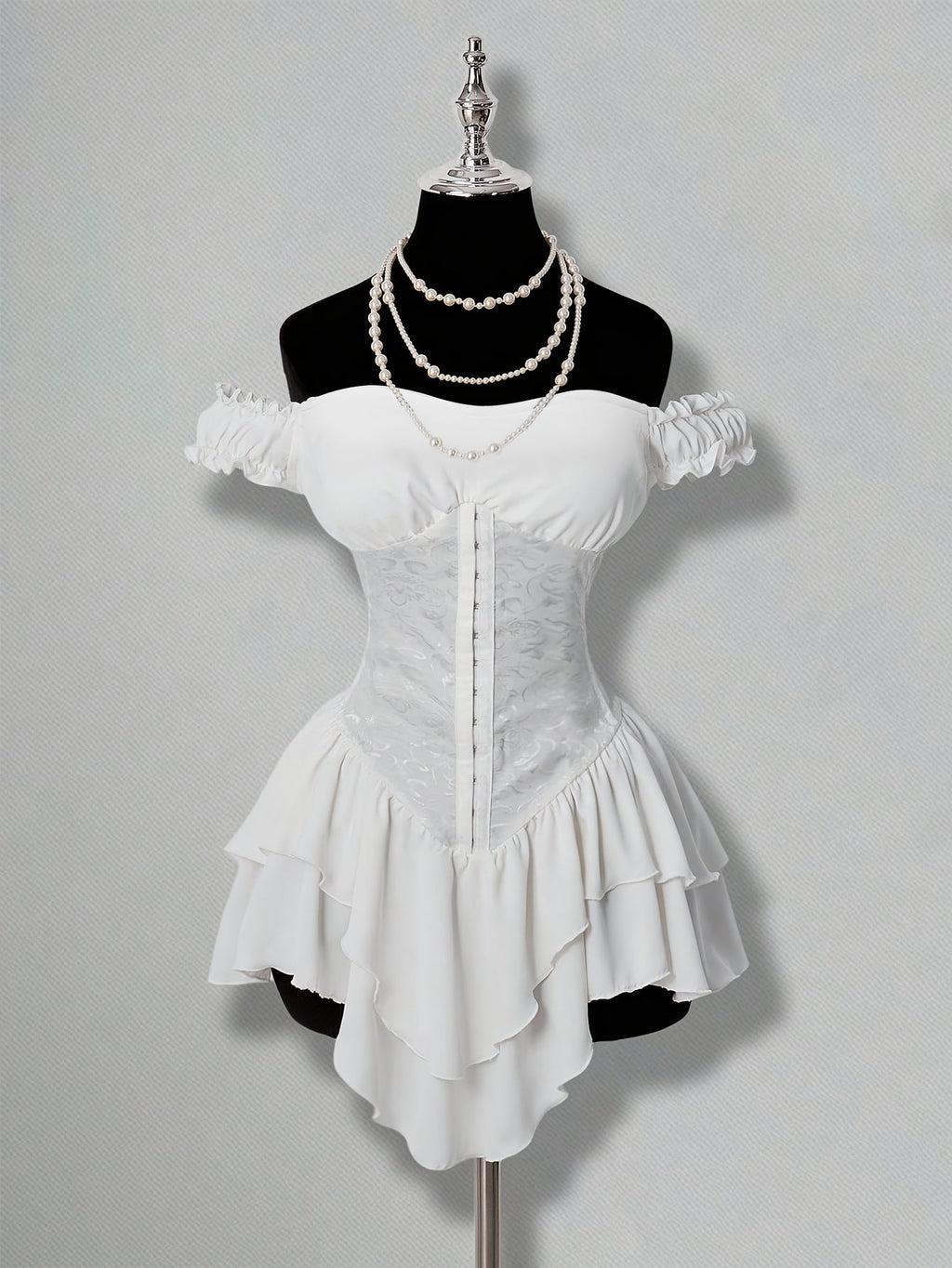 One-Shoulder Dress with a Fitted Waist And Back Tie, Features Puff Sleeves And a Stylish, Elegant Cake Skirt