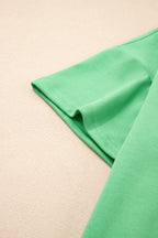 Mint Green V Neck Drop Shoulder Tee and Patchwork Drawstring Shorts Set