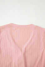 Gossamer Pink Ribbed Button V Neck Tank Top and Shorts Set