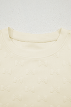 White Bow Jacquard Ruffle Sleeve Short 2pcs Outfit