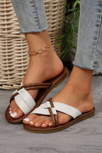 Black Criss Cross PU Leather Flat Slippers