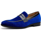 New Jitai Mens Size 10 Blue Velvet Slide On Low Heel Penny Loafer Formal Shoes