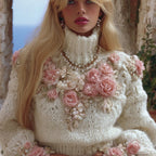 Womens Turtleneck Sweater With Christmas Tree Print