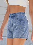 Studded High Waist Denim Shorts