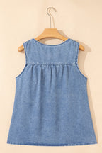 Myosotis Denim Pleated Patchwork Sleeveless Top