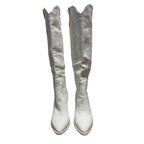 Isnom Womens Size 9 White Faux Leather 4" Heel Knee High Cowboy Western Boots