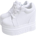New Ace Shock Womens Size 7.5 White Canvas Hidden 5" Heel Wedge Platform Shoes