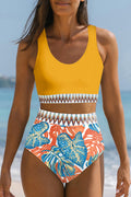 Yellow Contrast Trim Mix and Match High Waist 2pcs Swimsuit