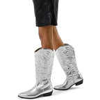 Mysoft Womens Size 10 Shiny Silver Faux Leather 1.5" Heel Western Cowboy Boots